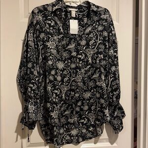 Floral Black and White Blouse